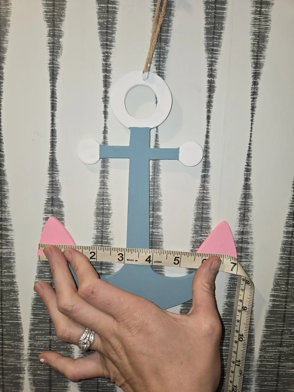 Coastal Wooden Anchor Hanging Decor - Blue, White & Pink